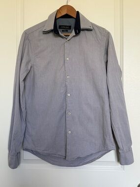 Zara Men’s Button-Down Shirt in Light Gray/blue with Contrast Collar